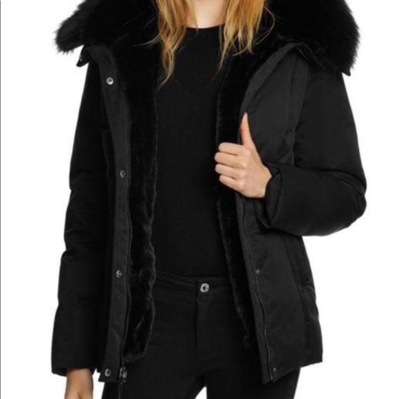 Dawn Levy Luka Black Fitted Parka with Velvet & Fur Trim - Picture 7 of 16